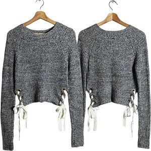 Vintage Guess Y2K Lace Up Crewneck Sweater Pullover Women's Small Gray Retro 00s